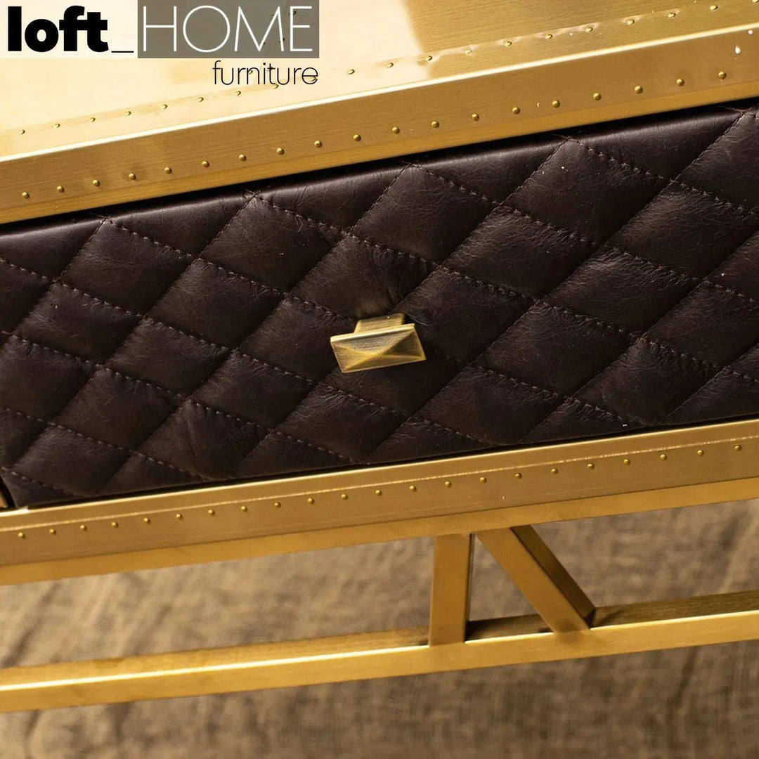 Vintage genuine leather tv console osmond in still life.