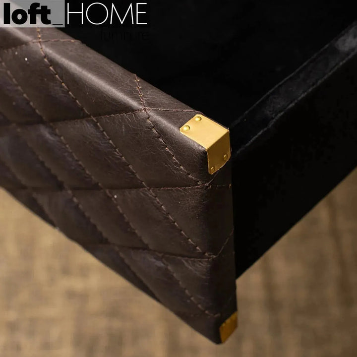 Vintage genuine leather tv console osmond in details.