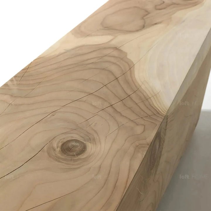 Rustic wood bench wedge in still life.