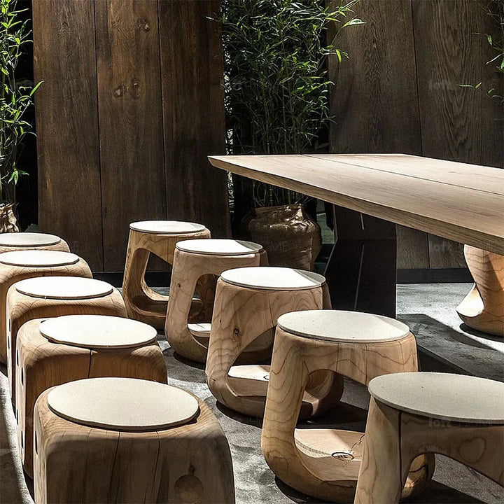 Rustic wood side table geppo in real life style.