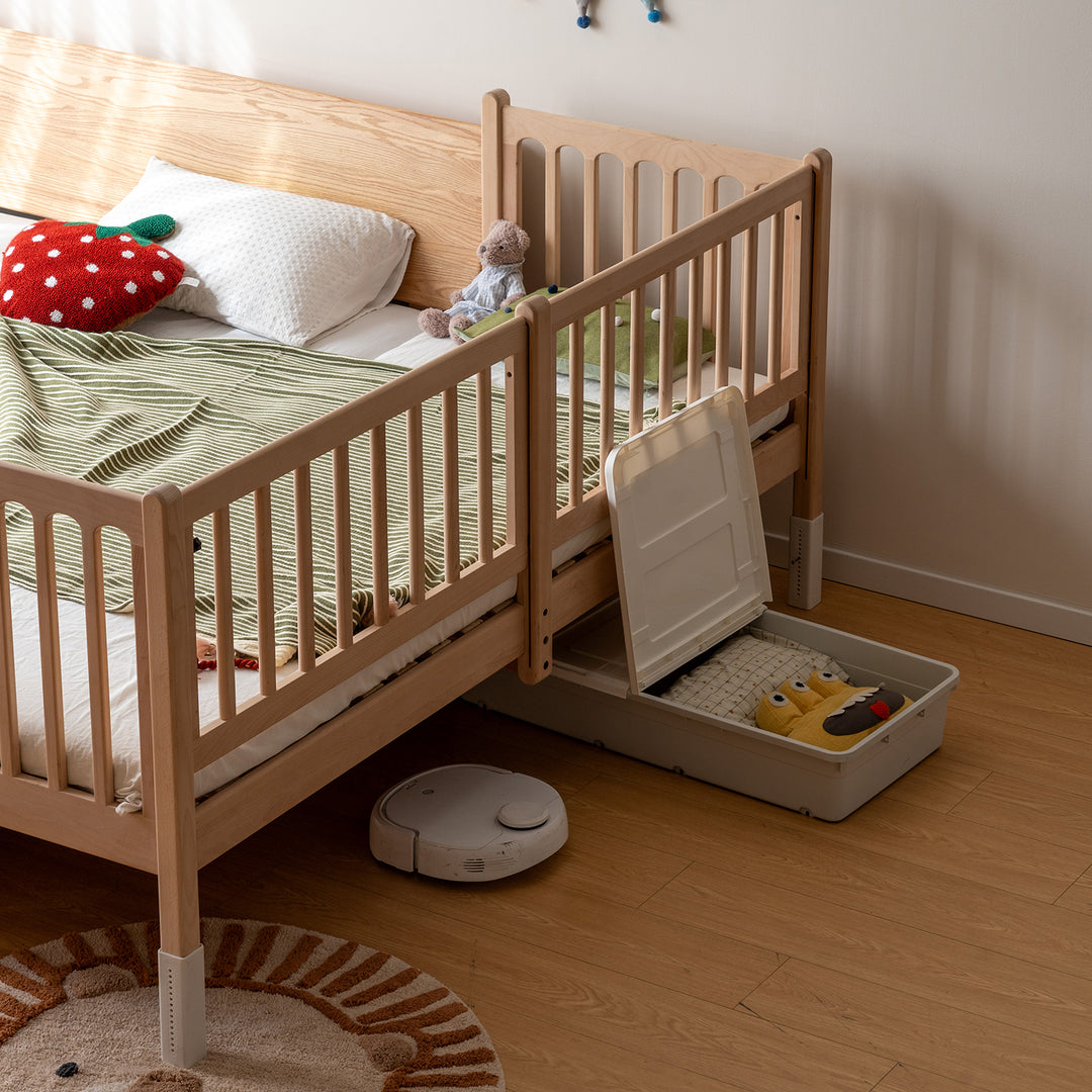 Scandinavian beech wood height adjustable kids sidecar bed with mattress set sova size charts.