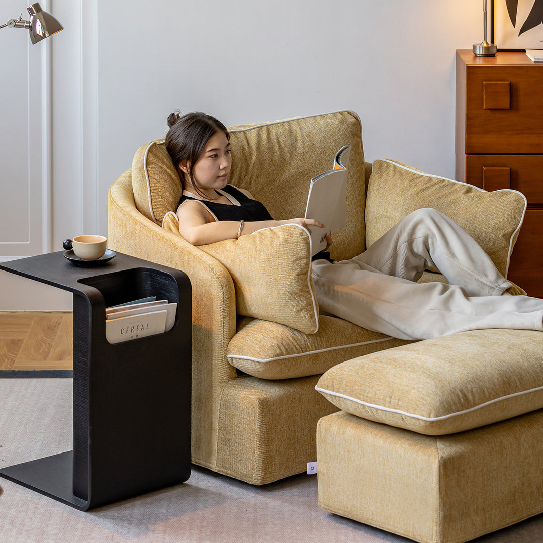 Scandinavian chenille velvet fabric 1 seater sofa mira in real life style.