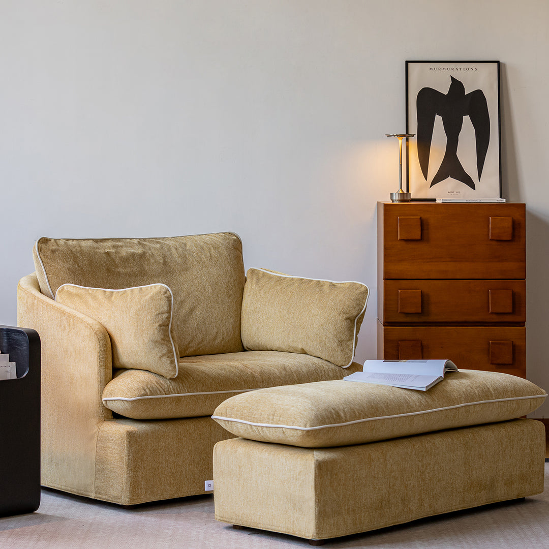 Scandinavian chenille velvet fabric 1 seater sofa mira with context.