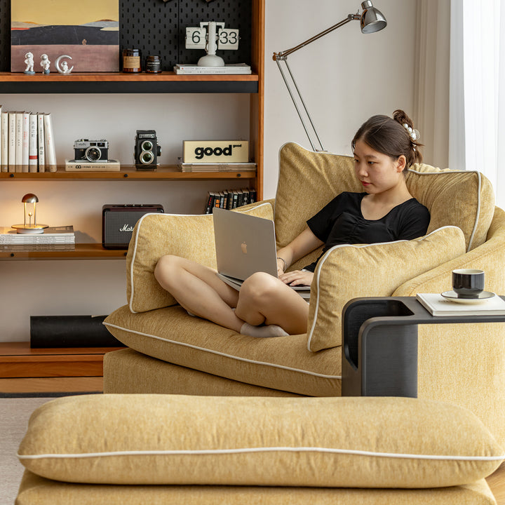 Scandinavian chenille velvet fabric 1 seater sofa mira in close up details.