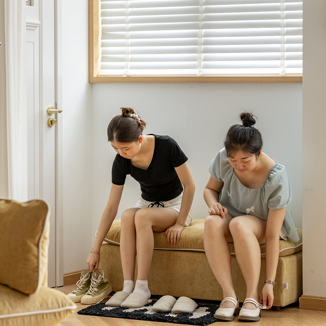 Scandinavian chenille velvet fabric 1 seater sofa stool mira primary product view.