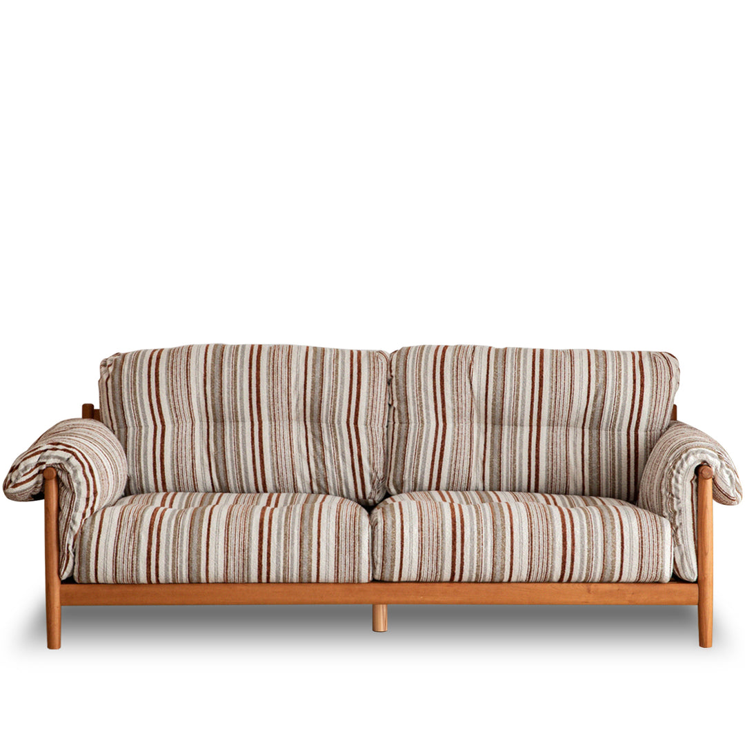 Scandinavian chenille velvet fabric cherry wood 3 seater sofa open backed environmental situation.