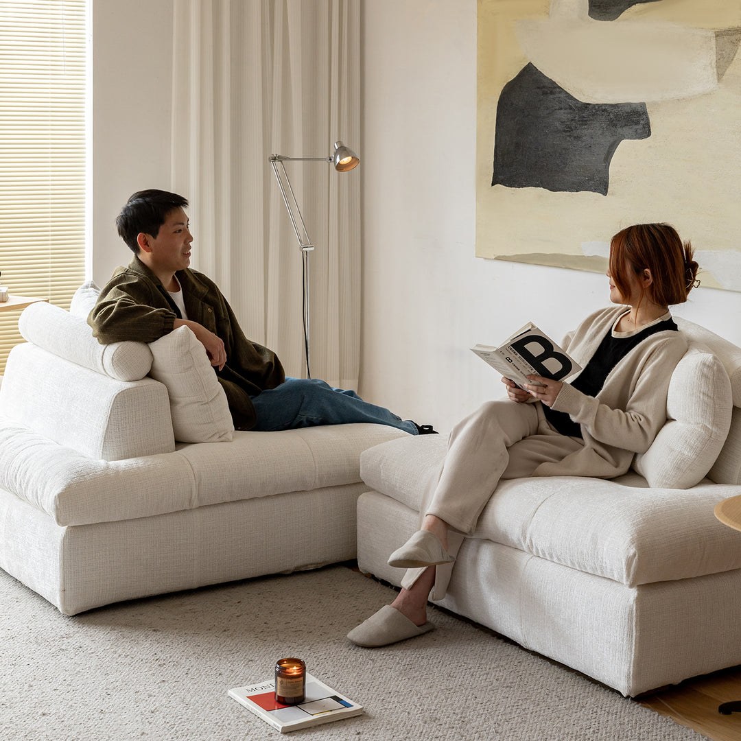 Scandinavian chenille velvet fabric modular 1 seater sofa material variants.