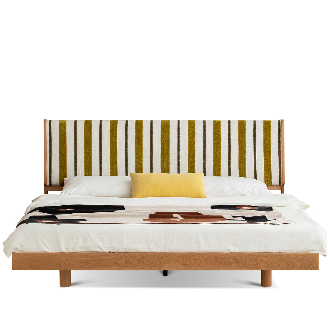 Scandinavian Mixed Wave Fabric Cherry Wood Bed LES