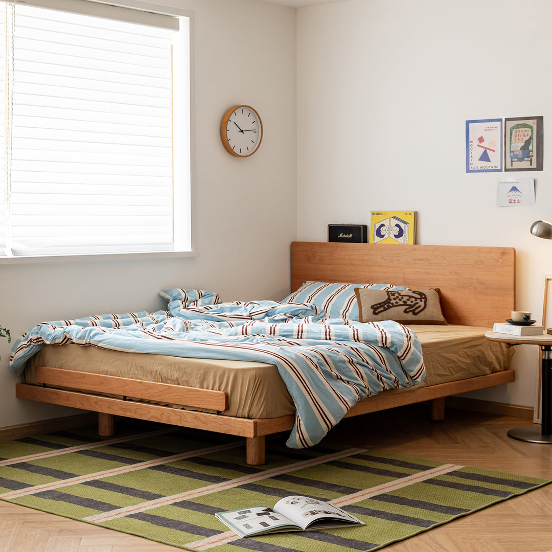 Scandinavian cherry wood bed small primary product view.