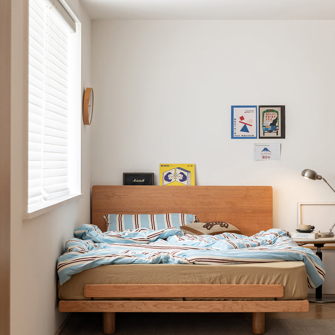 Scandinavian cherry wood bed small material variants.