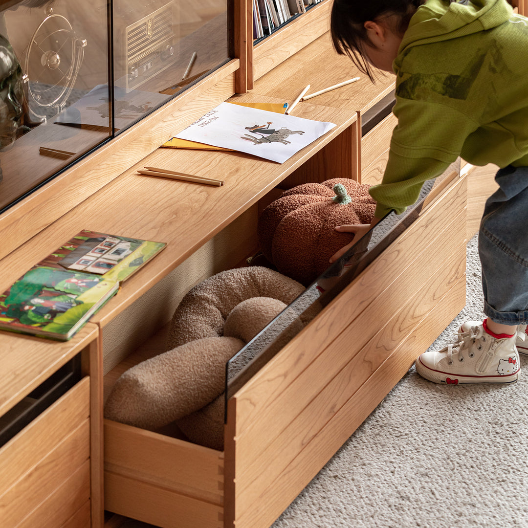 Scandinavian cherry wood bookshelf story in details.