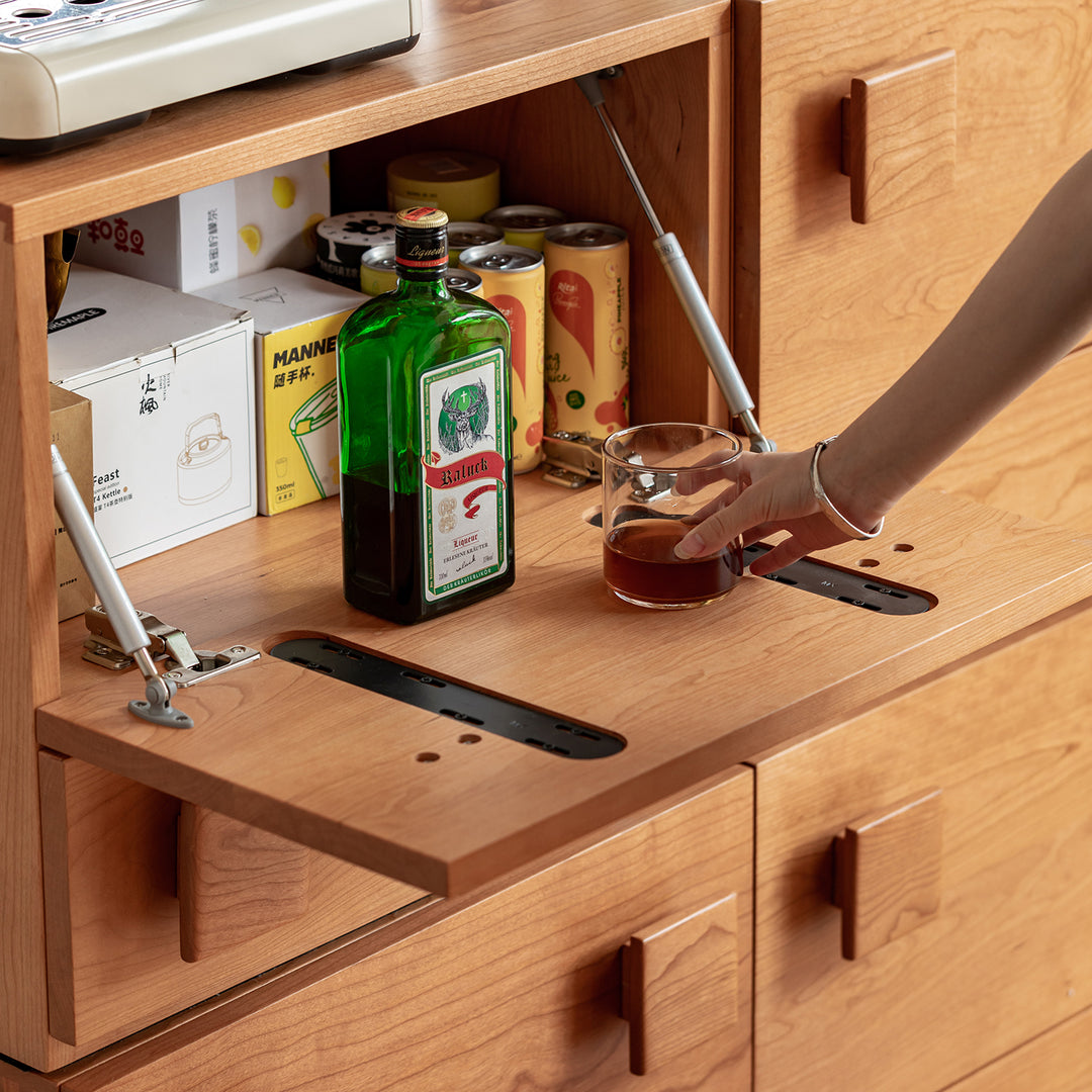 Scandinavian cherry wood cabinet nimbus in panoramic view.