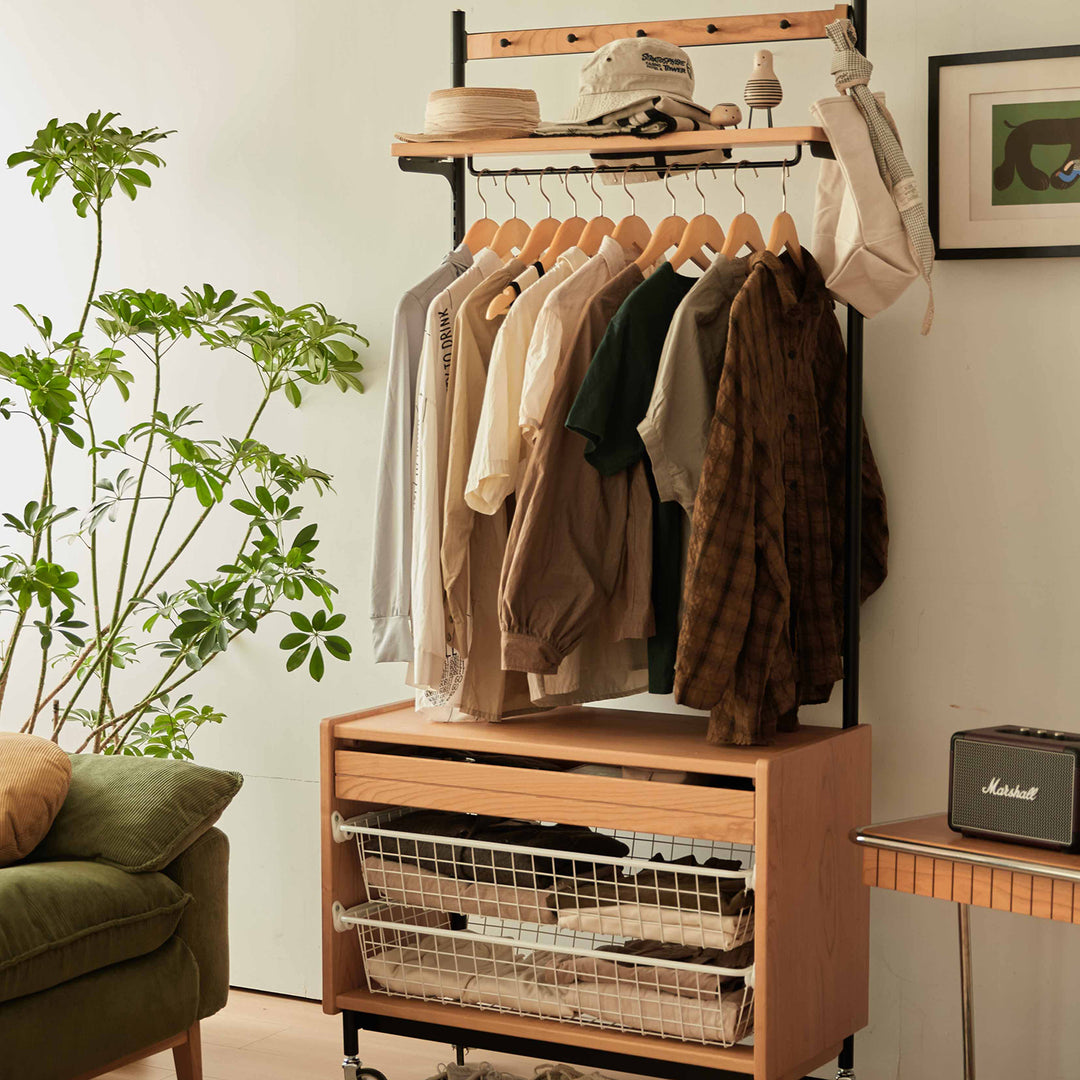 Scandinavian cherry wood clothes hanger cove primary product view.