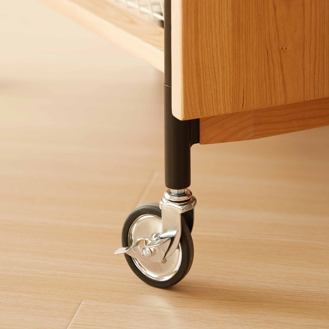 Scandinavian cherry wood clothes hanger cove in panoramic view.