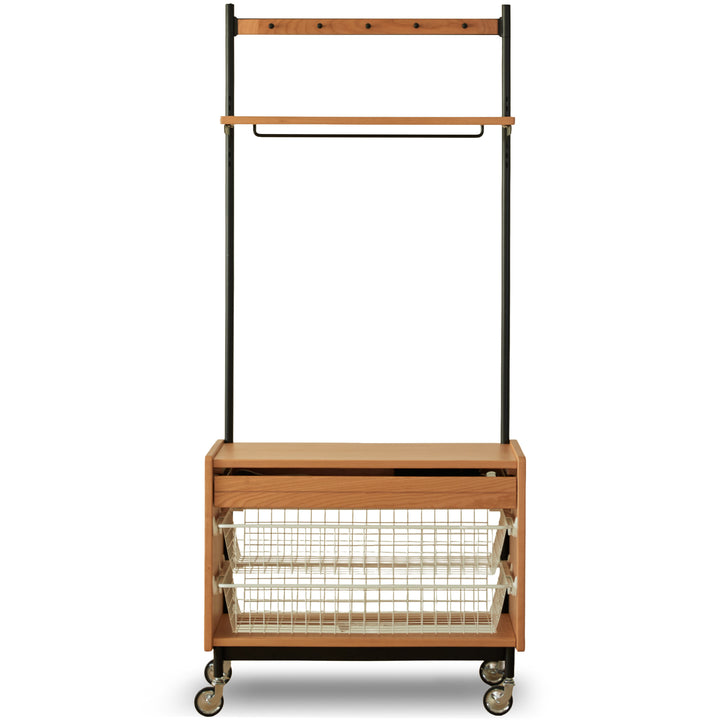 Scandinavian cherry wood clothes hanger cove in white background.