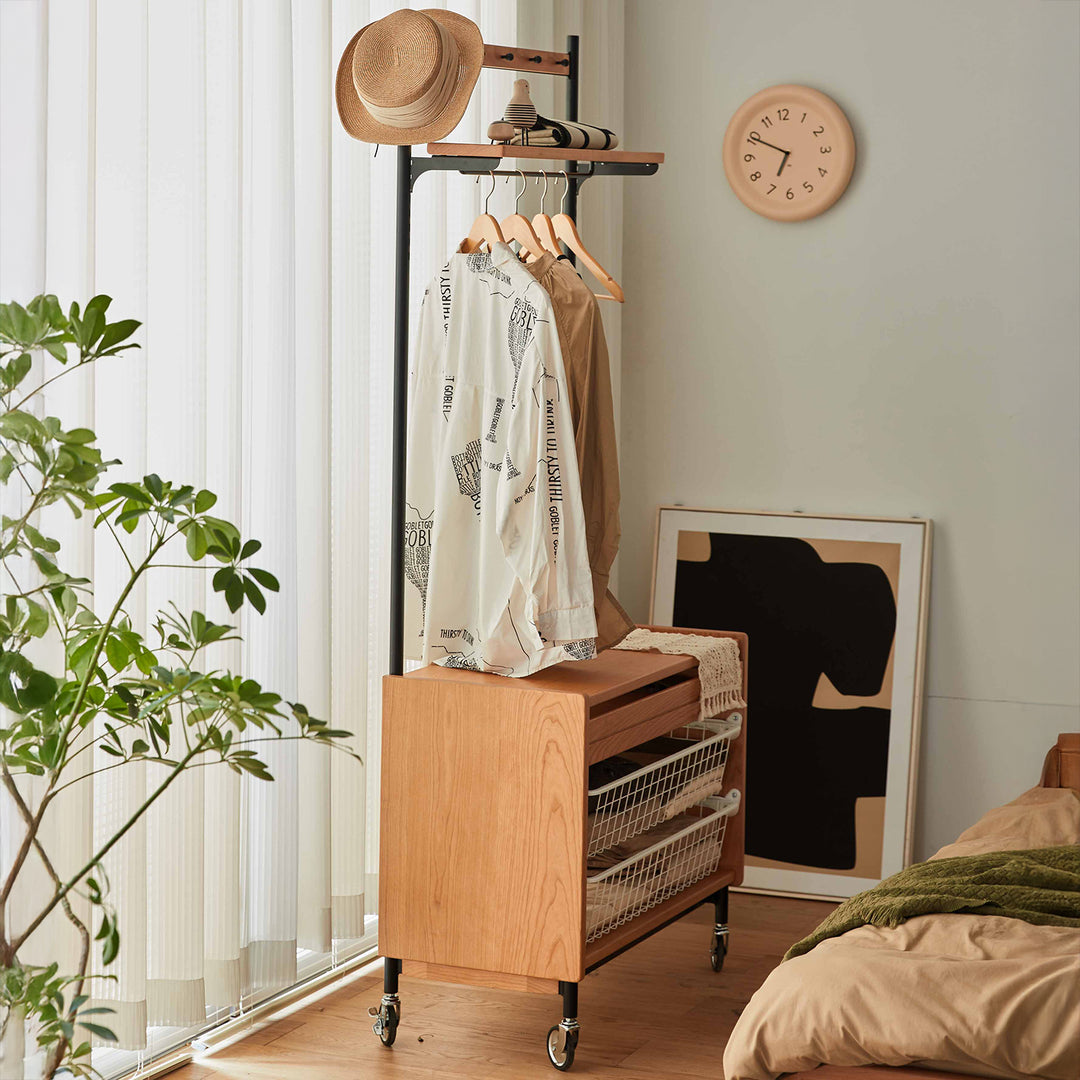 Scandinavian cherry wood clothes hanger cove color swatches.