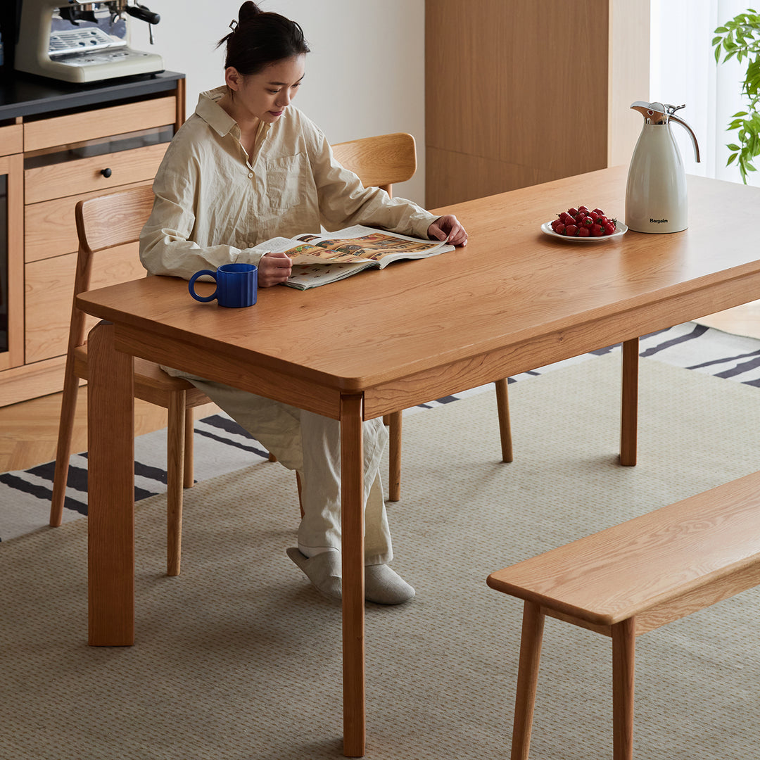 Scandinavian cherry wood dining table square material variants.