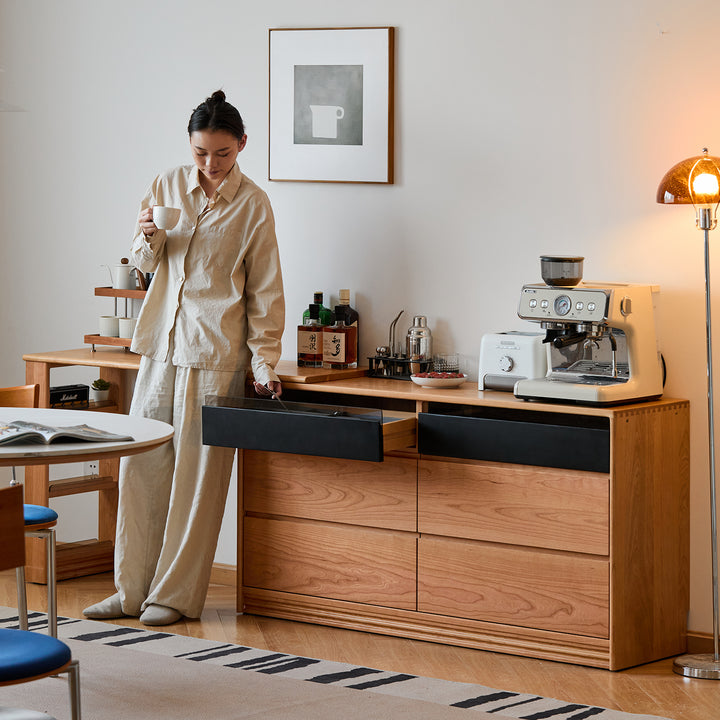 Scandinavian cherry wood dressing table shore in still life.