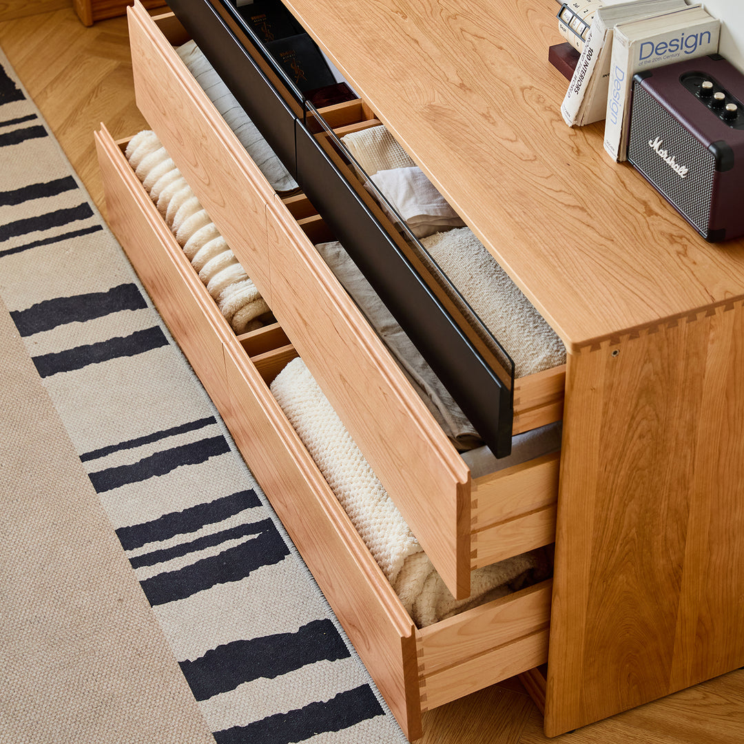 Scandinavian cherry wood dressing table shore in real life style.