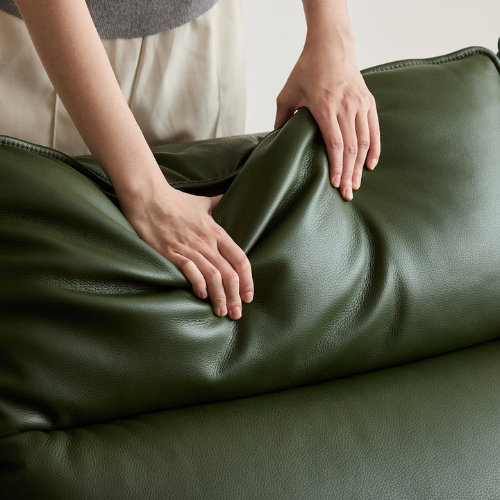 Scandinavian cherry wood genuine leather electric recliner 4 seater sofa edgeless conceptual design.