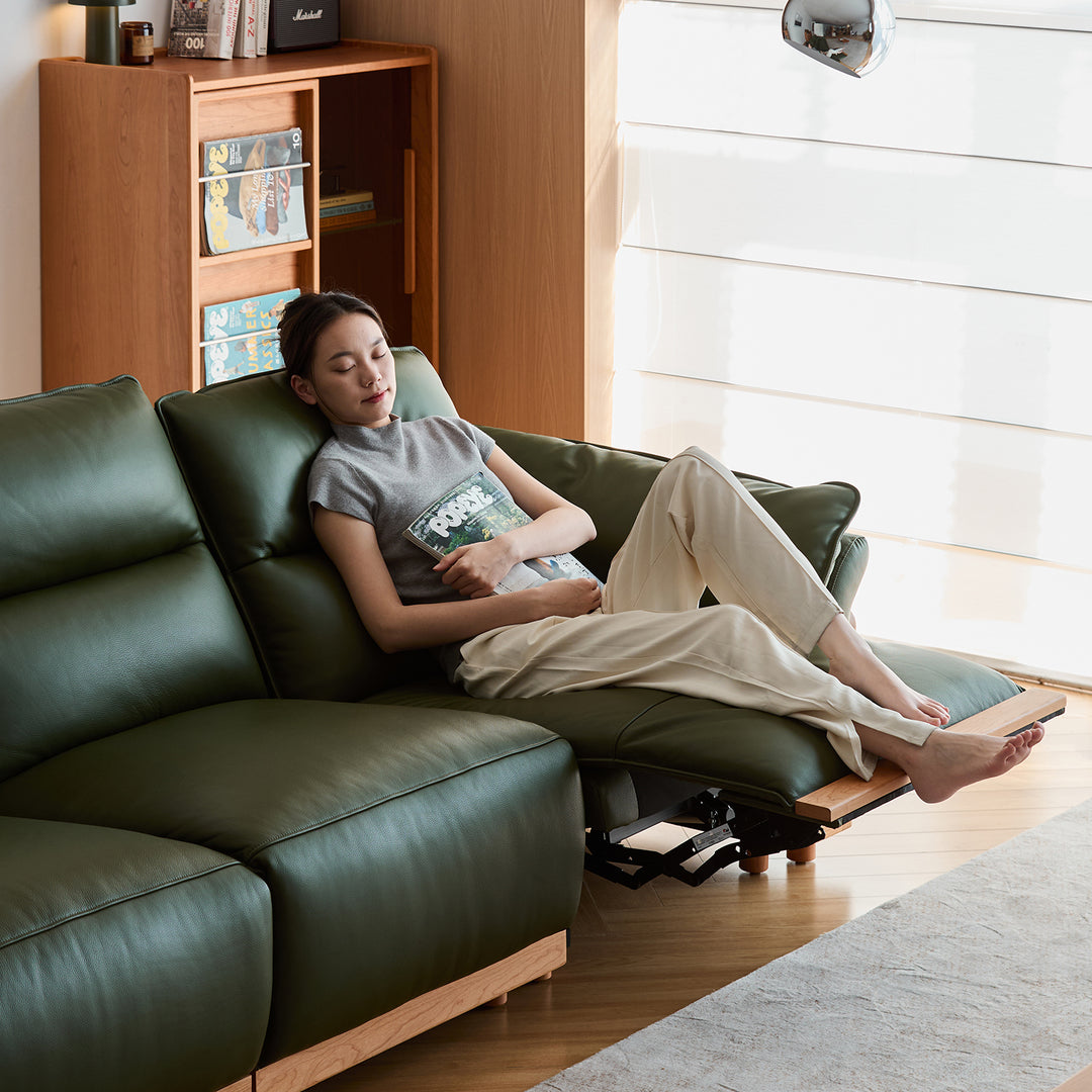 Scandinavian cherry wood genuine leather electric recliner 4 seater sofa edgeless environmental situation.