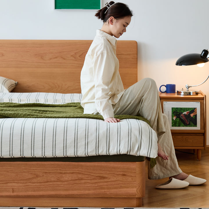 Scandinavian cherry wood lift-up storage bed square box size charts.