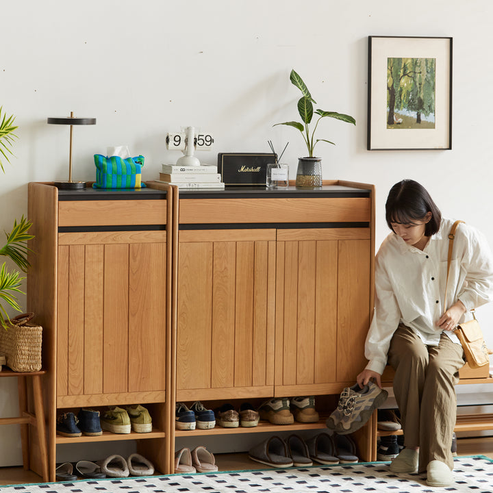 Scandinavian cherry wood modular shoe cabinet harbor primary product view.