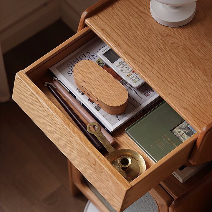 Scandinavian cherry wood robot vacuum cabinet cado in panoramic view.