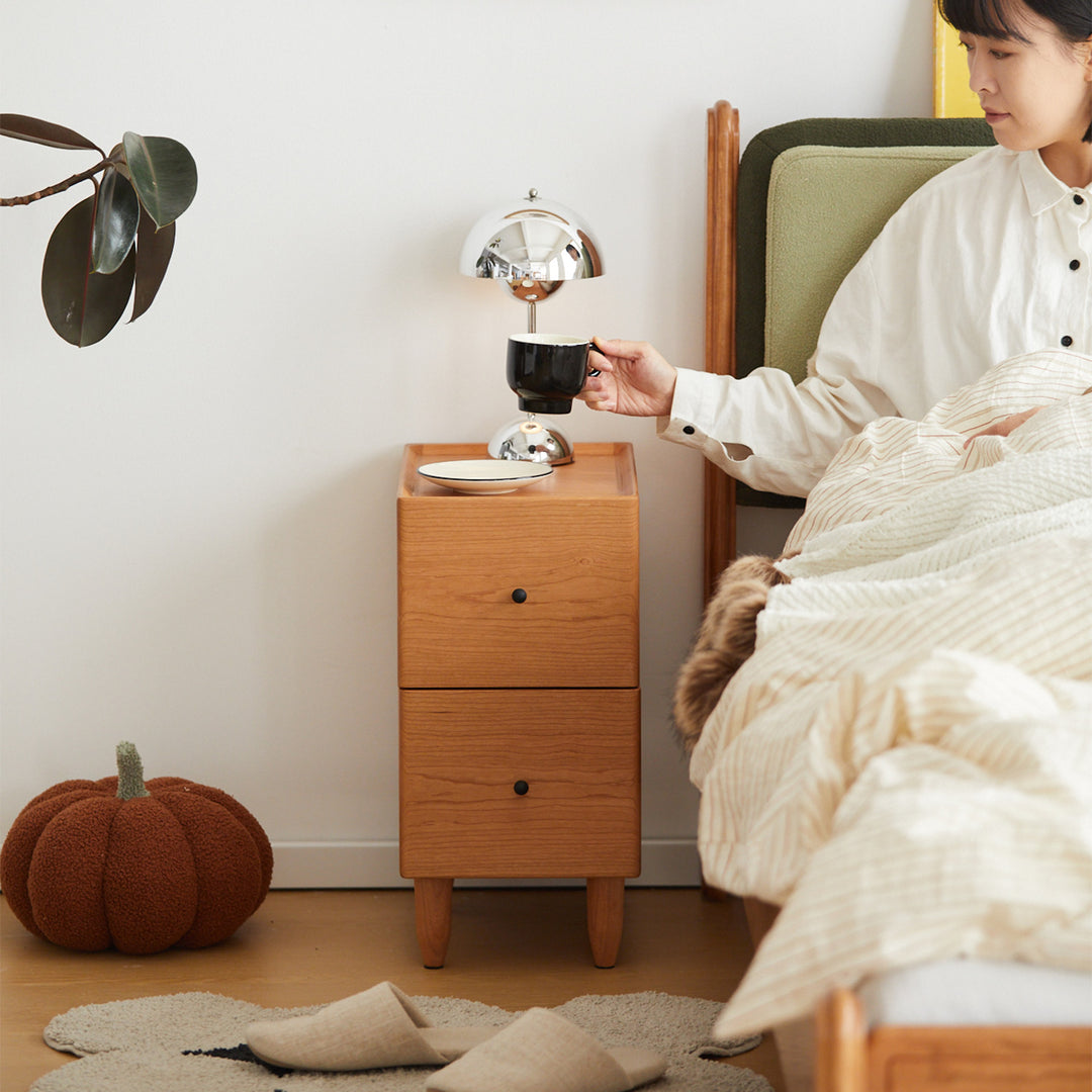 Scandinavian cherry wood side table cabo color swatches.