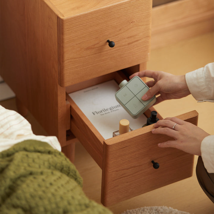 Scandinavian cherry wood side table cabo in real life style.