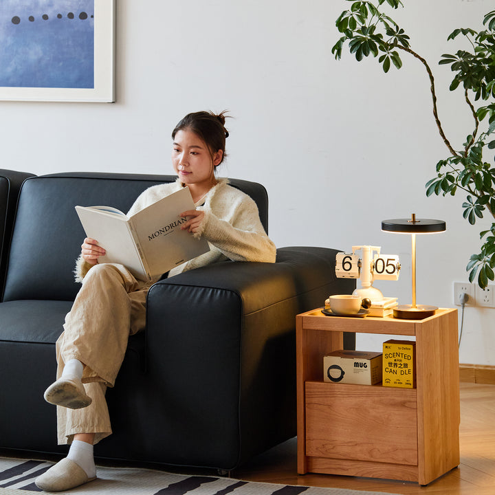 Scandinavian cherry wood side table sugar material variants.