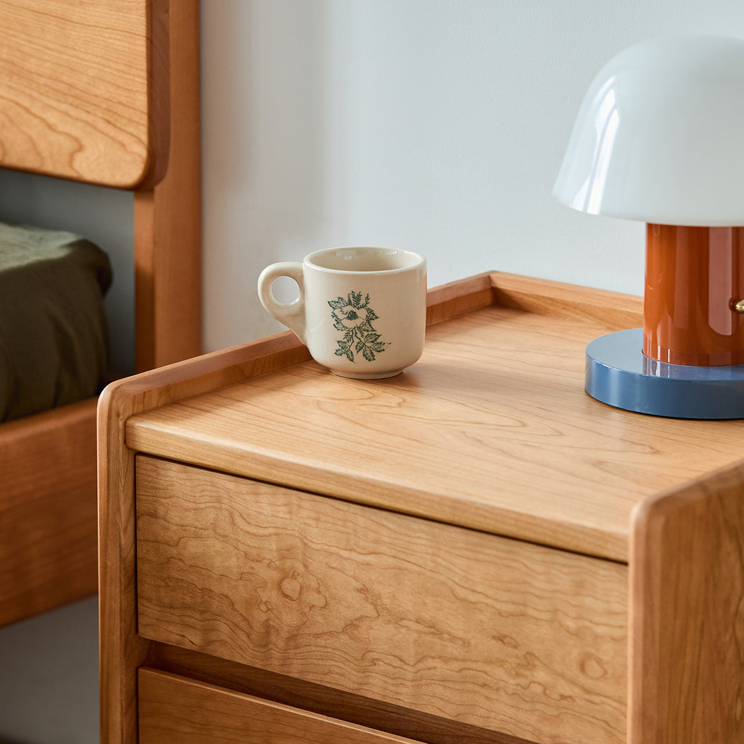 Scandinavian cherry wood side table vista in details.