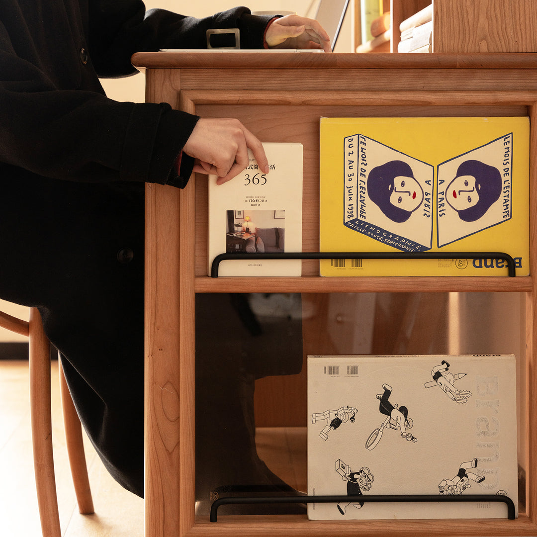 Scandinavian cherry wood study table with shelf cape situational feels.