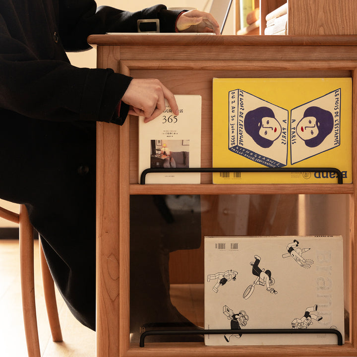 Scandinavian cherry wood study table with shelf cape situational feels.
