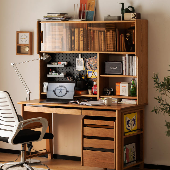 Scandinavian cherry wood study table with shelf cape primary product view.