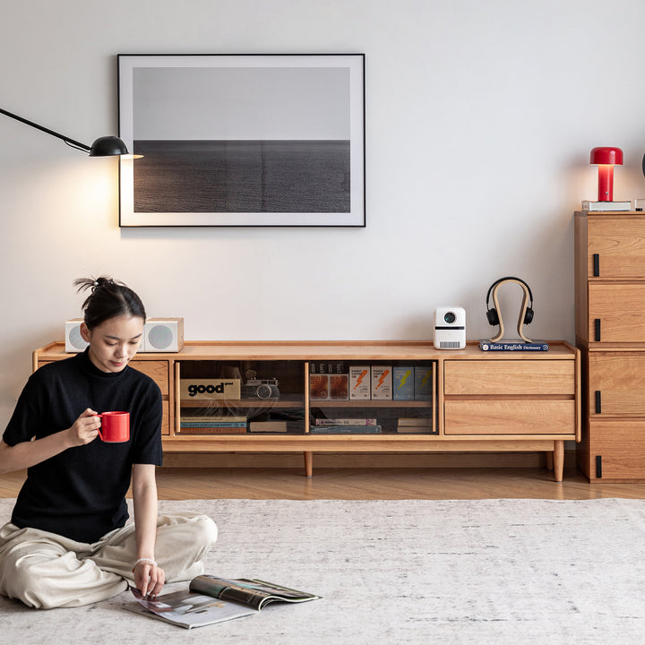 Scandinavian cherry wood tv console vista material variants.