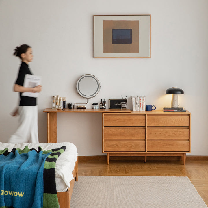 Scandinavian cherry wood dressing table vista primary product view.