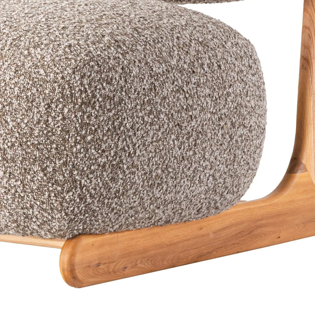 Cream elm wood 1 seater sofa vista in close up details.