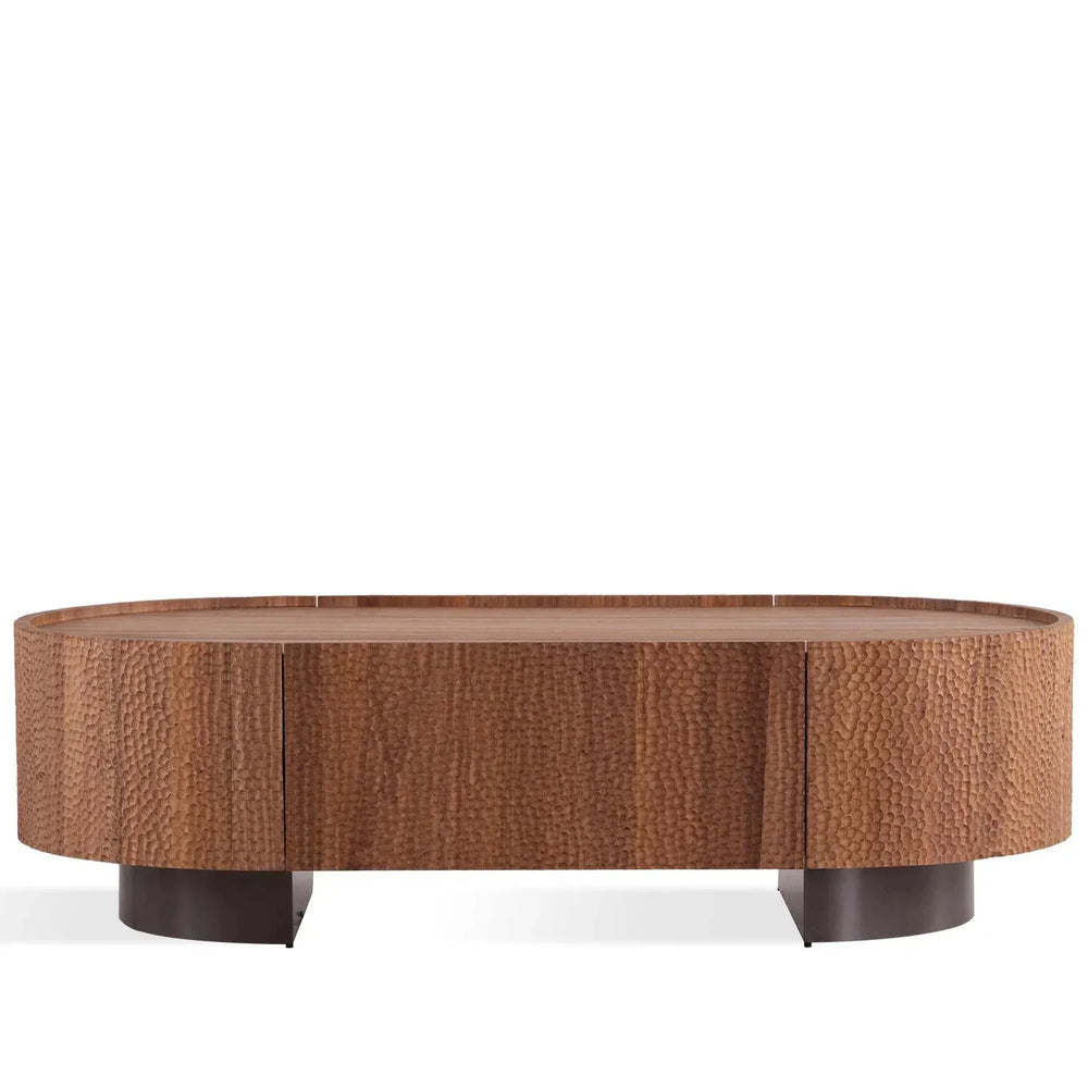 Scandinavian elm wood coffee table savvy in white background.