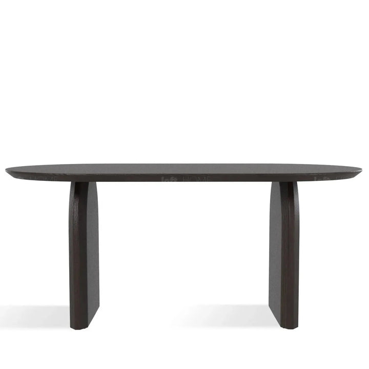 Japandi elm wood dining table zephyr in panoramic view.