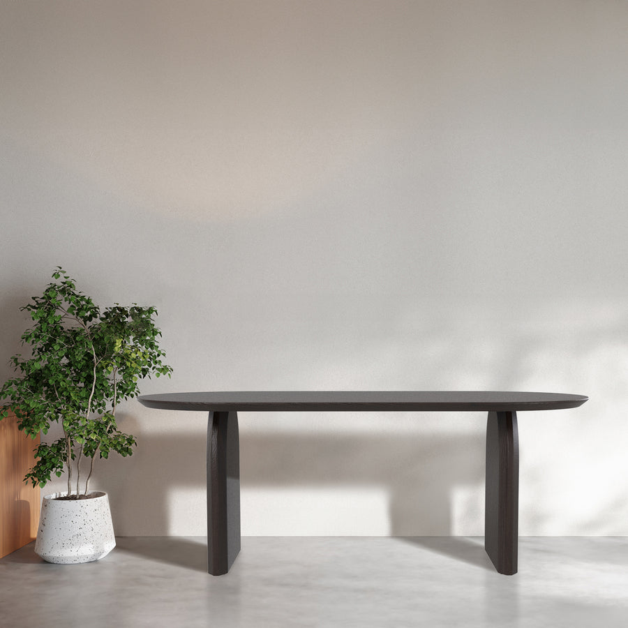 Japandi elm wood dining table zephyr primary product view.