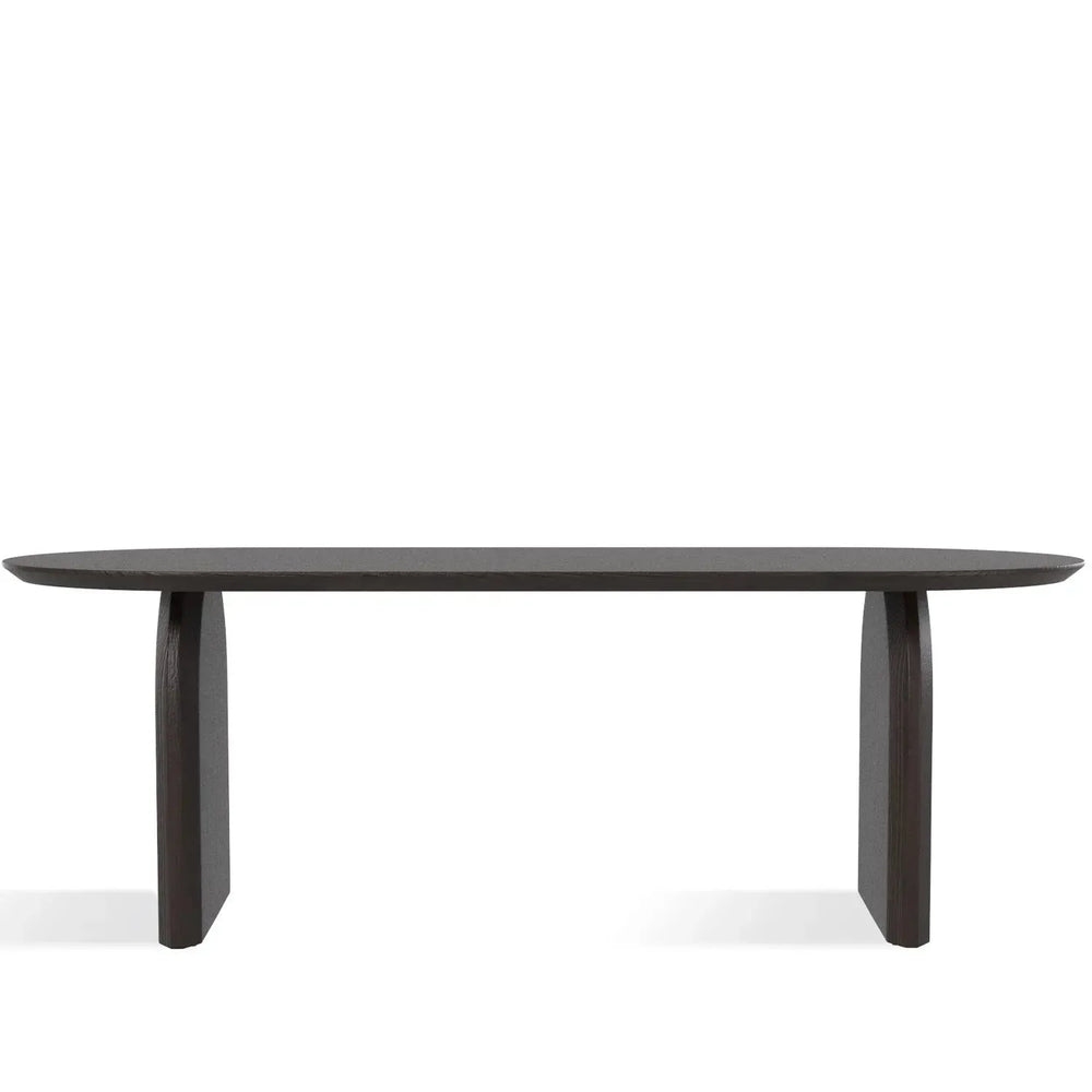 Japandi elm wood dining table zephyr in white background.