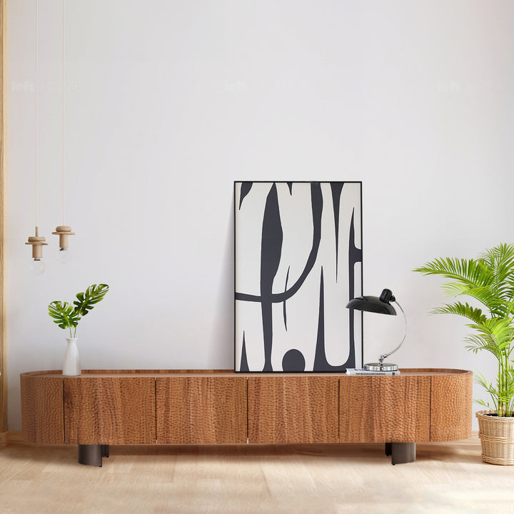 Scandinavian elm wood tv console savvy primary product view.