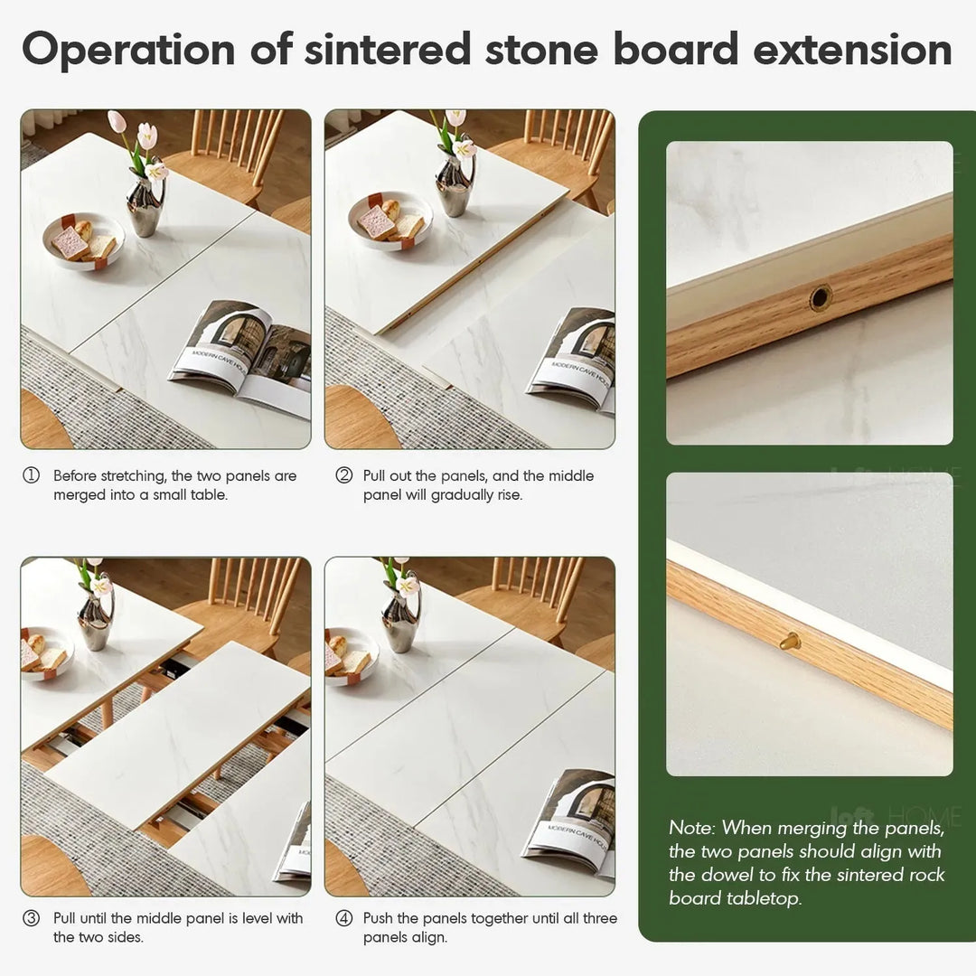 Scandinavian extendable sintered stone dining table graceful charm in real life style.