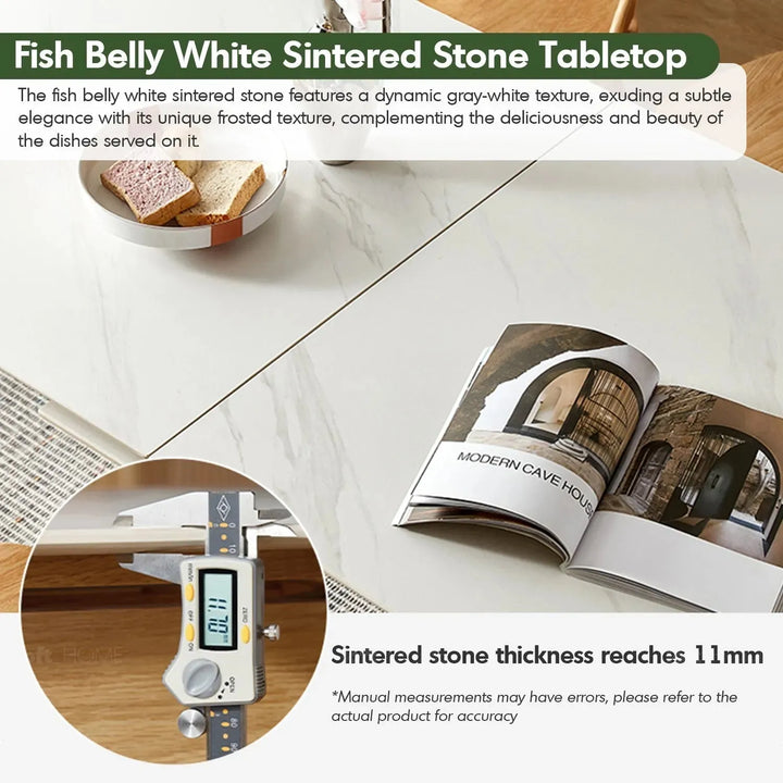 Scandinavian extendable sintered stone dining table graceful charm in close up details.