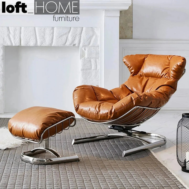 Industrial fabric 1 seater sofa with ottoman venus in panoramic view.