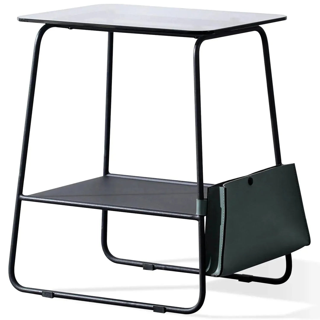 Industrial glass top side table vena in white background.