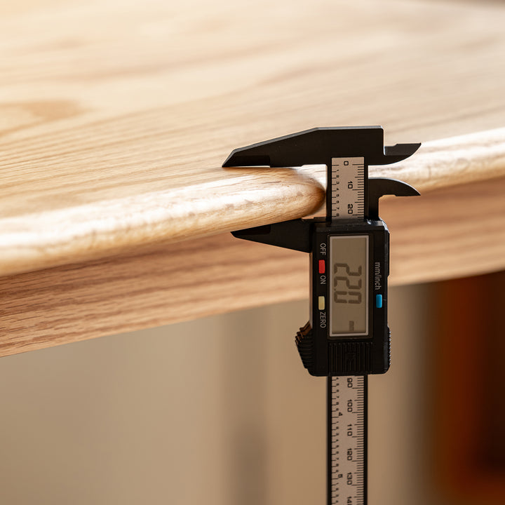 Scandinavian oak wood dining bench green color swatches.