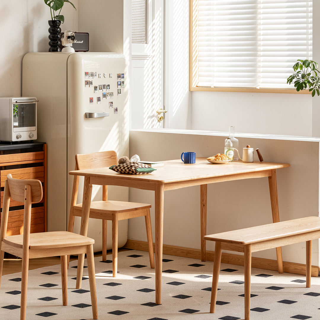 Scandinavian oak wood dining table green primary product view.