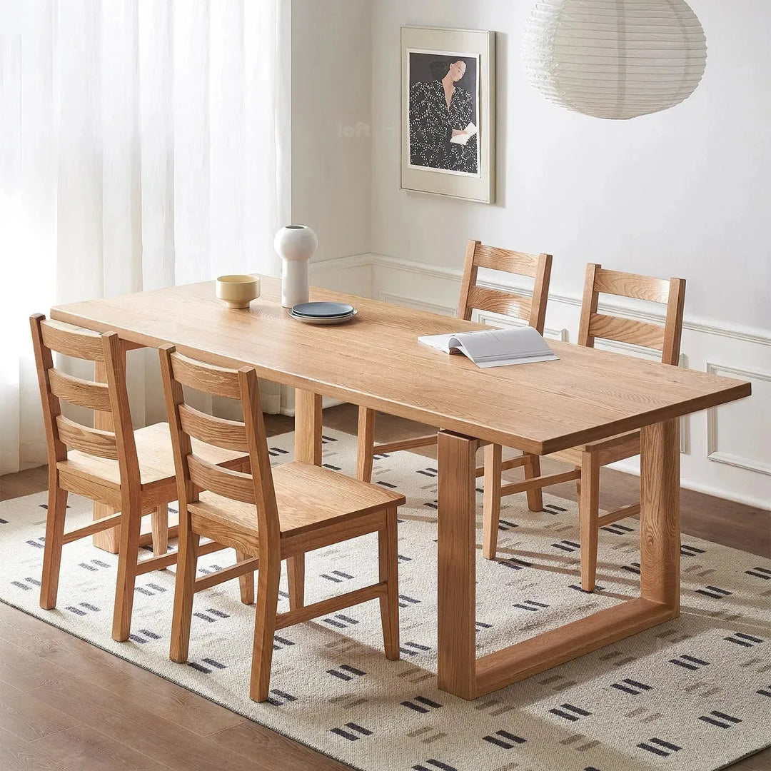 Scandinavian oak wood dining table kumo layered structure.